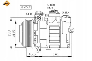 NRF AIR CONDITIONING COMPRESSOR DB SPRINTER 95 E CLASS 7SBU16C DIAMETERS Customs tariff code 84148080