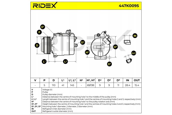 Air conditioning compressor RIDEX 447K0095 7SBU16C for BMW 3 Sedan E46 5 Sedan Catalog number of substitutes DELPHI TSP0159371 K
