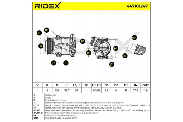 Air conditioning compressor RIDEX 447K0247 6CVC13 for OPEL Astra J Sports Tourer EAN GTIN 4059191565986