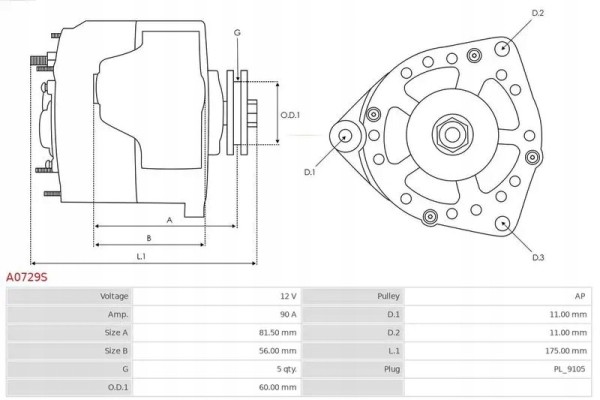 ALTERNATOR 90A A0729S AS PL ALFA ROMEO 155 SPIDER Car type passenger cars