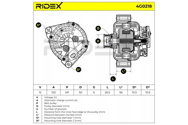RIDEX 4G0218 Alternator Generator 120A 12V fits MERCEDES BENZ VIANO Catalog number of substitutes ATL L 47 540 LAUBER 11 1872 TE