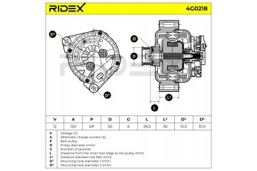 RIDEX 4G0218 Alternator Generator 120A 12V fits MERCEDES BENZ VIANO Catalog number of substitutes ATL L 47 540 LAUBER 11 1872 TE