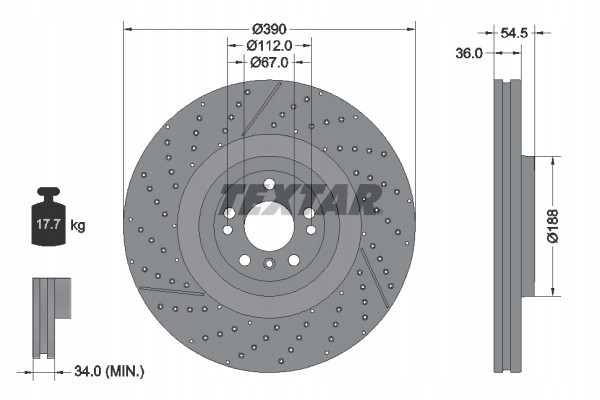 Brake disc TEXTAR 92337005 Number of discs offered 1
