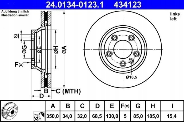 BRAKE DISC LEFT FRONT 24 0134 0123 1 ATE Packaging status original