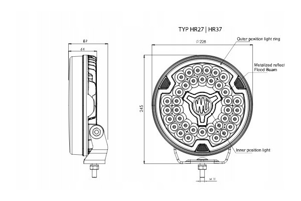 Luz LED Frontal de Advertencia con Luz Azul W268 14000lm 12-24V 2308BL