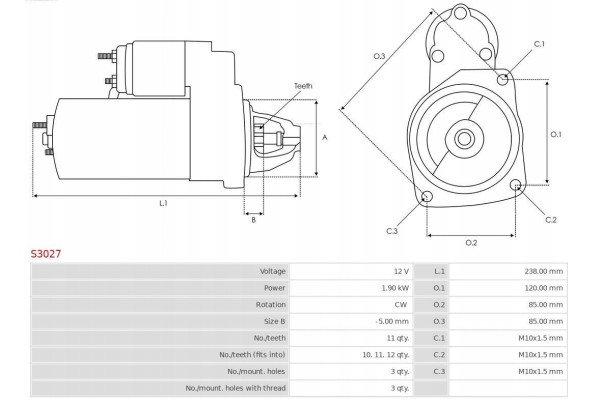 STARTER AS PL S3027 Quality of parts according to GVO Q original with factory logo OEM OES