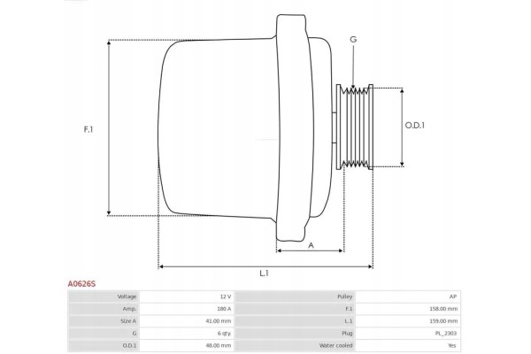 ALTERNATOR 180A A0626S AS PL BMW ROLLS ROYCE 7 Car type passenger cars