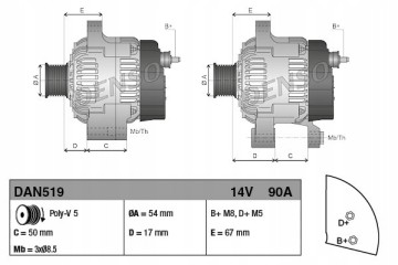 ALTERNATOR BMW FIAT LANCIA Catalog number of substitutes Airstal 20 0088 BV PSH 505 560 090 050 BV PSH 505 560 090 262 BV PSH 50