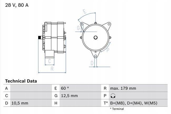 Alternator 28V 80A DAF 65 85 CF 95 XF CF 75 CF 85 MAN E 2000 EM F Catalog number of the part 0 986 037 770
