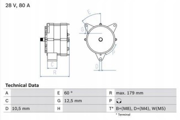 Alternator 28V 80A DAF 65 85 CF 95 XF CF 75 CF 85 MAN E 2000 EM F Catalog number of the part 0 986 037 770