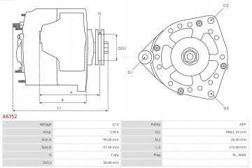 Alternador A6352 AS-PL para Toyota Land Cruiser 3.0 D-4D
