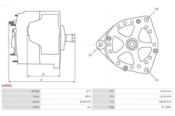 ALTERNATOR AS PL A4042 Product weight with unit packaging 7 kg