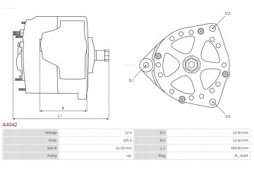 ALTERNATOR AS PL A4042 Product weight with unit packaging 7 kg