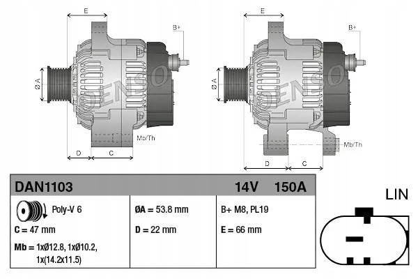 ALTERNATOR DAN1103 DENSO Part manufacturer Denso
