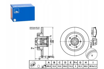 ATE 24 0112 0217 2 BRAKE DISC OPEL T VIVARO 1 6 CDTI 14 WITH ABS BEARING Diameter 280 mm