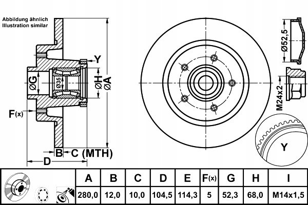ATE 24 0112 0217 2 BRAKE DISC OPEL T VIVARO 1 6 CDTI 14 WITH ABS BEARING Height 104 5 mm