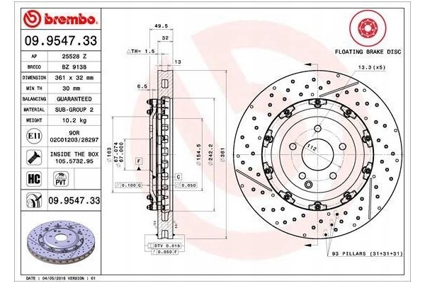FRONT BRAKE DISC Floating FRONT MERCEDES BENZ Quality of parts according to GVO Q original with factory logo OEM OES