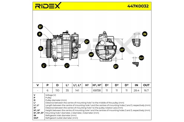 Compresor de aire acondicionado Ridex 447K0032