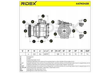 Air conditioning compressor RIDEX 447K0458 10PA15C for HYUNDAI TUCSON JM for KIA EAN GTIN 4064138075084