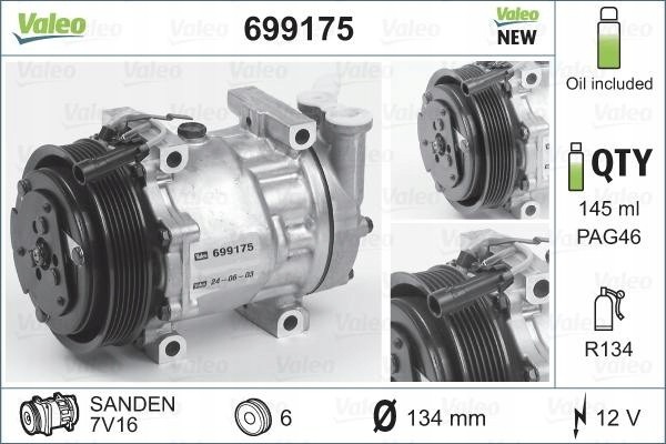 Air conditioning compressor VALEO 699175 Part manufacturer Valeo