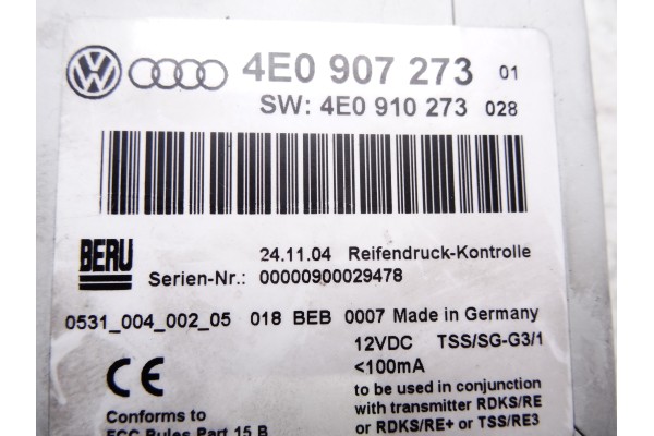 4E0907273  MODULO ELECTRONICO AUDI A8 (4E) 3.0 TDI Quattro 2005 4E0907273 211555 AUDI - 1