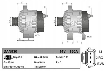 ALTERNATOR 150A DAN930 DENSO FORD C MAX FOCUS II Part manufacturer Denso