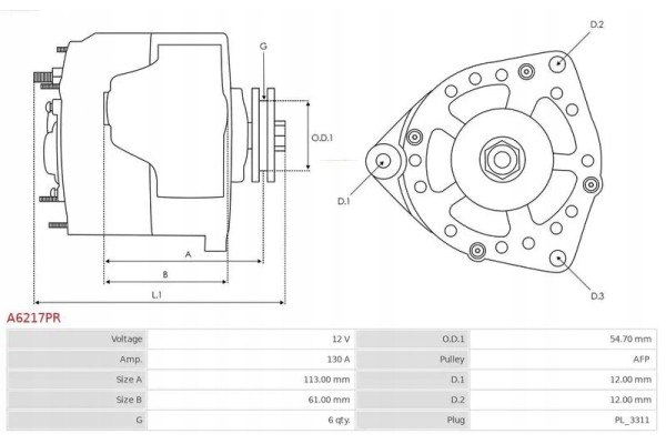ALTERNATOR 130A A6217PR AS PL FIAT FREEMONT Car type cargo vans