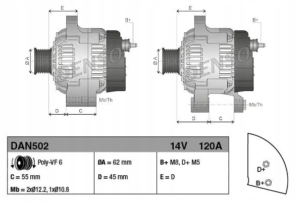 ALTERNATOR DAN502 DENSO Car type cargo vans passenger cars