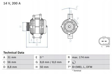 ALTERNATOR DB CLASS E 200CDI 220CDI 270CDI 320CDI 02 BOSCH Alternator charging current 200 A