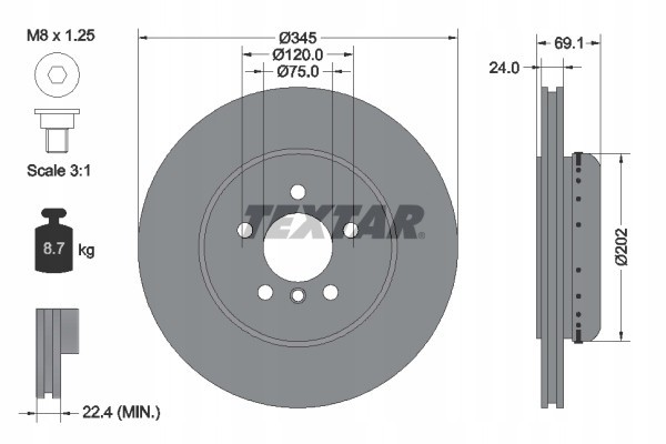 92253925 TEXTAR BRAKE DISC BMW T 5 6 7 10 Number of discs offered 1