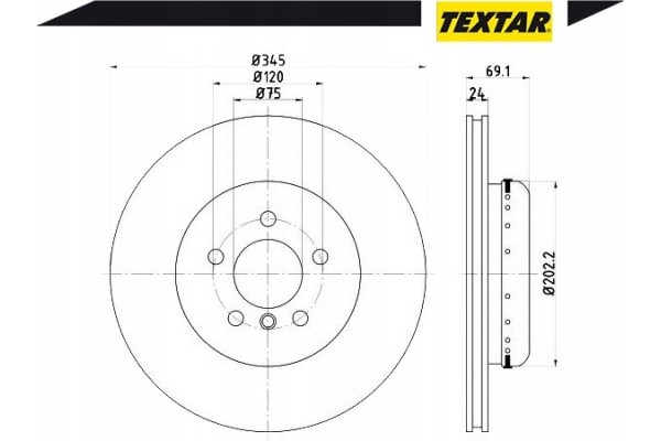 92253925 TEXTAR BRAKE DISC BMW T 5 6 7 10 Installation side rear