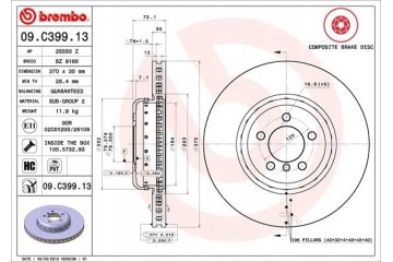 BREMBO BRAKE DISC FRONT 34106797606 09 C399 13 BMW 3 Packaging status original
