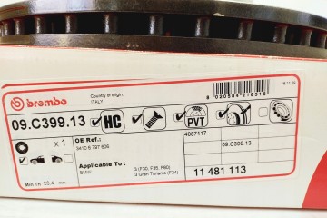 BREMBO BRAKE DISC FRONT 34106797606 09 C399 13 BMW 3 Car type passenger cars