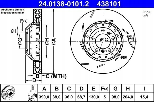 BRAKE DISC LEFT FRONT 24 0138 0101 2 ATE Packaging status original