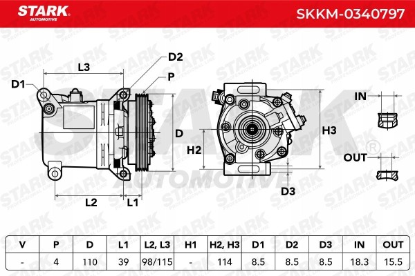 Air conditioning compressor STARK SKKM 0340797 V08A for SUZUKI SWIFT III MZ EZ Catalog number of substitutes PRASCO SZK118 ALANK