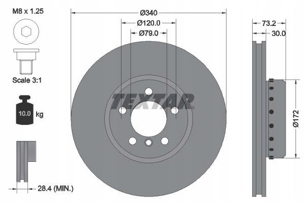 TEXTAR 92264925 BRAKE DISC BMW P 1 2 3 4 10 Disc type ventilated