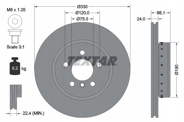 Brake disc TEXTAR 92265825 Number of discs offered 1