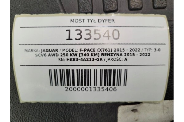 BRIDGE REAR JAGUAR F PACE F PACE 3 0 V6 HK83 4A213 GA 3 73 Version European