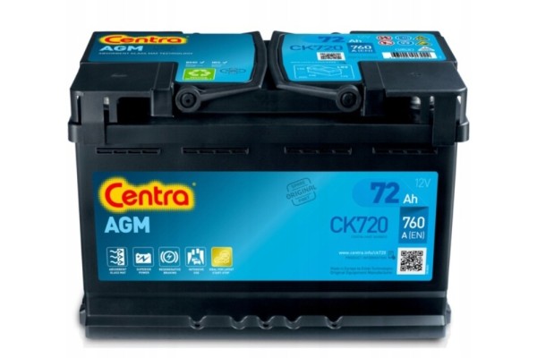 CAR BATTERY CENTRA AGM 72AH 760A CK700 NEW CK720 Catalog number of the part CK700
