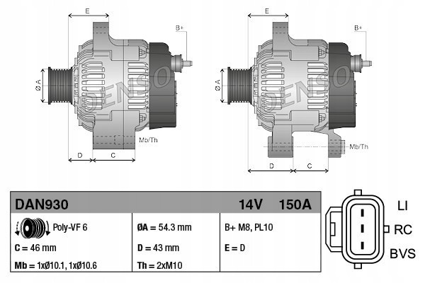 Alternator DAN930 DENSO Car type cargo vans passenger cars