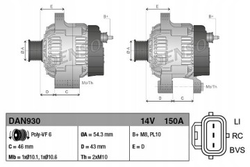 Alternator DAN930 DENSO Car type cargo vans passenger cars