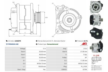 AS PL A3585PR Starteral Alternator for OPEL GRANDLAND X A18 Vivaro C Van Catalog number of substitutes STARK SKASF 10120008 RIDE