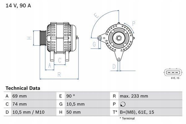 Alternator BMW 3 series 5 series x 5 with 3 BOSCH 986040390 Alternator charging current 90 A