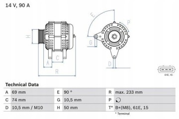 Alternator BMW 3 series 5 series x 5 with 3 BOSCH 986040390 Alternator charging current 90 A