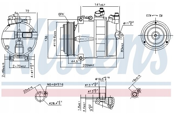 Compressor air conditioning NISSENS 89022 Part manufacturer Nissens