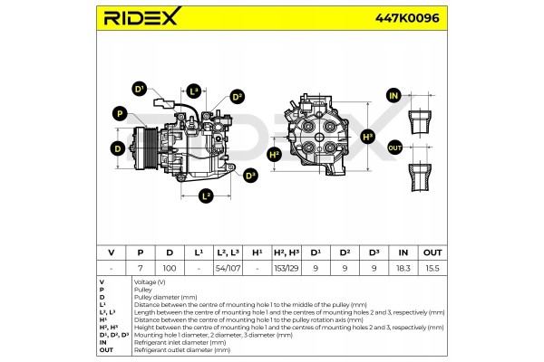 Air conditioning compressor RIDEX 447K0096 TRSE07 for HONDA CIVIC VIII Hatchback Part manufacturer Ridex