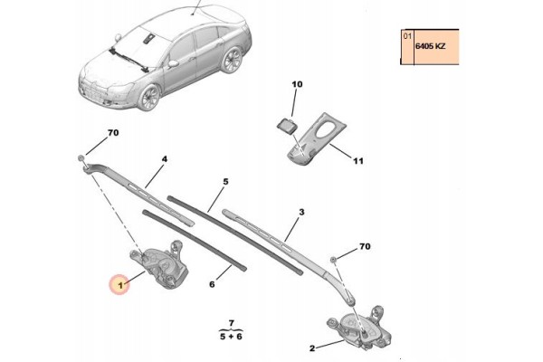 OE Wiper motor right front CITROEN C5 III 6405KZ Product weight with unit packaging 0 5 kg