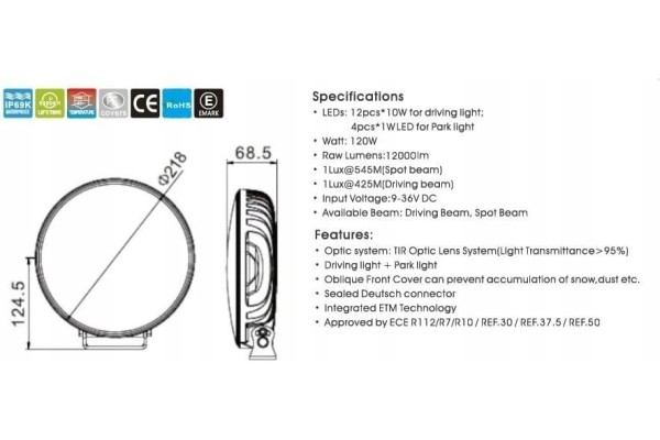 Long Range Headlamp SKYLED Jupiter 9x Full LED Shape round