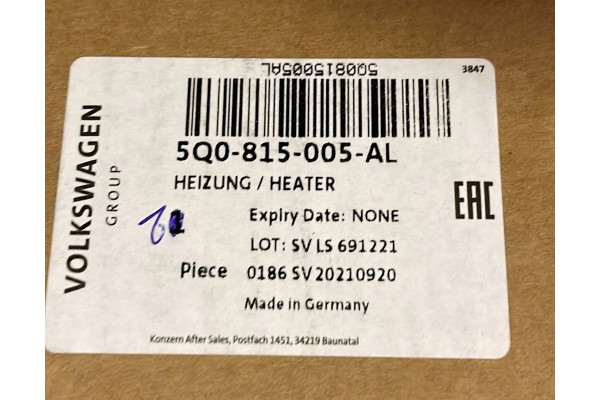 HEATING WEBASTO 5Q0815005AL SEAT SKODA AUDI VW 5WA815005C 5Q0815005AP Quality of parts according to GVO O original with manufact
