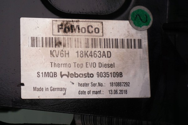 PARKING HEATER WEBASTO FORD TRANSIT CONNECT KV6H18K463AD 9035109B Quality of parts according to GVO O original with manufacturer